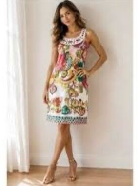 Nicole by Nicole Miller Sleeveless White Floral Print Shift Dress Size 4